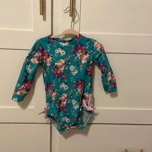 Blue floral Ruffle Butts toddler swimsuit